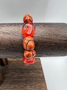 Orange Beaded Stretch Bracelet With Glass & Stone Accents